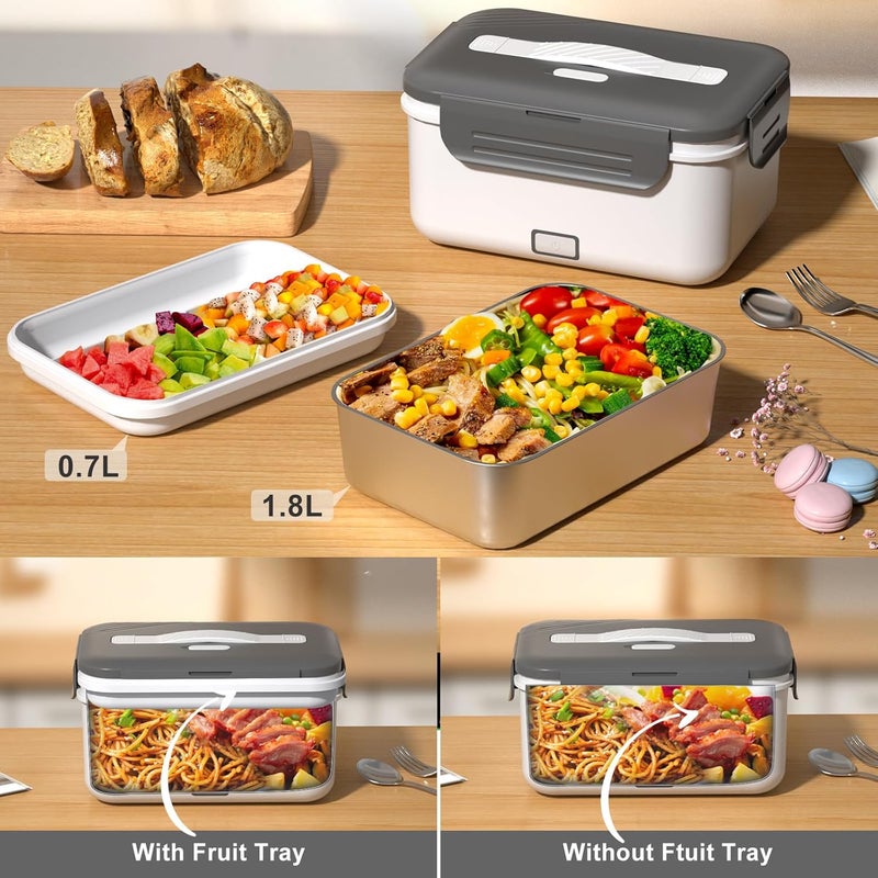Akhia Electric Lunch Box for Adults, 100W/1.8L Heated Lunch Box for Men Work/Car/Truck, Portable Food Warmer Lunch Box Upgraded with Fork&Spoon and Insulated Carry Bag, 12V/24V/110V - Image 5